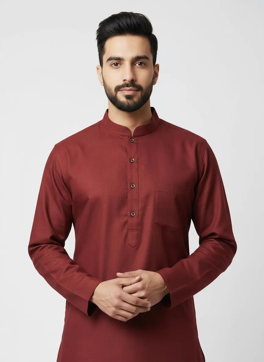 PC's Solid Maroon Kurta Pajama Set view 3
