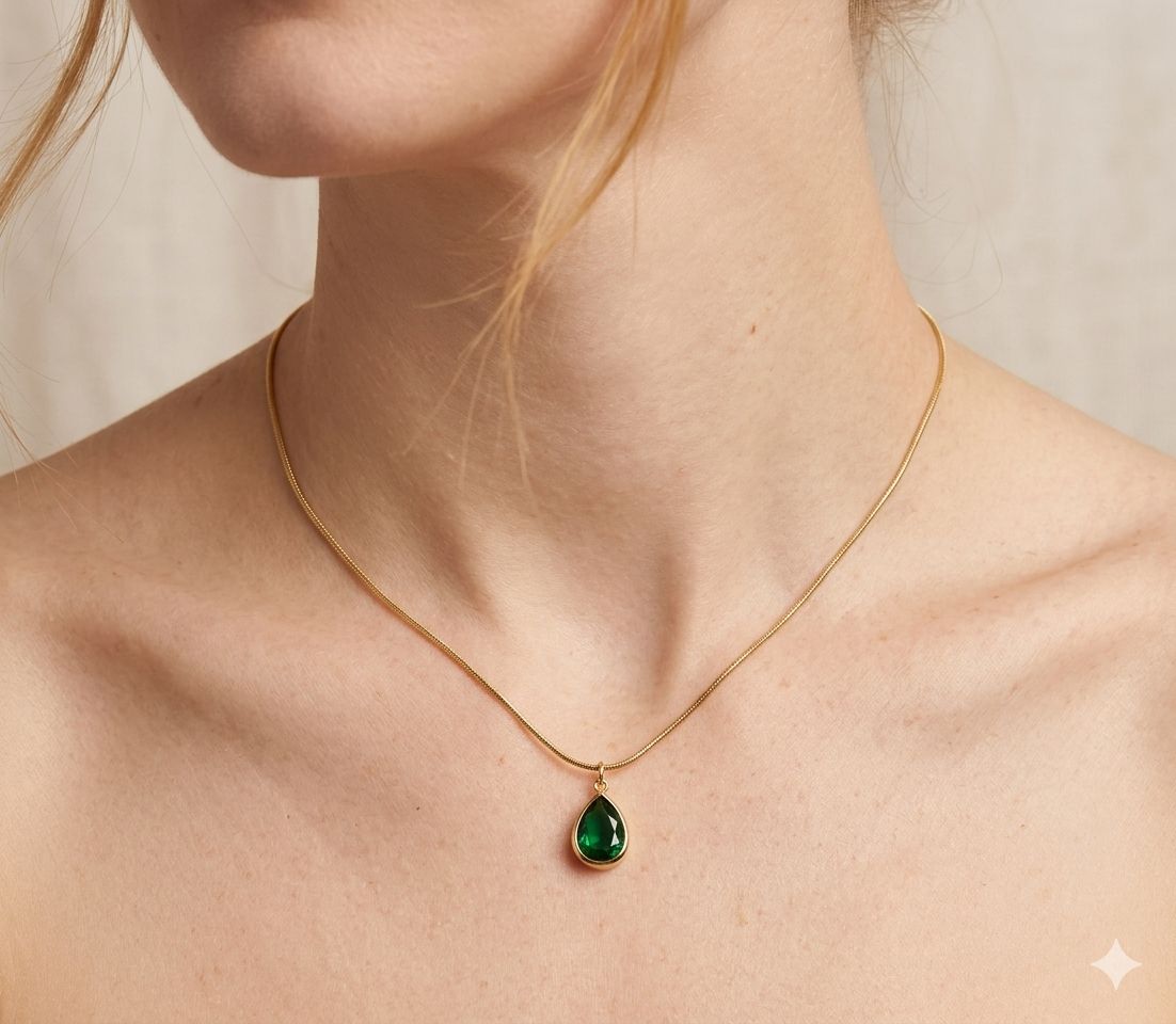 Green Droplet Pendant Necklace view 2