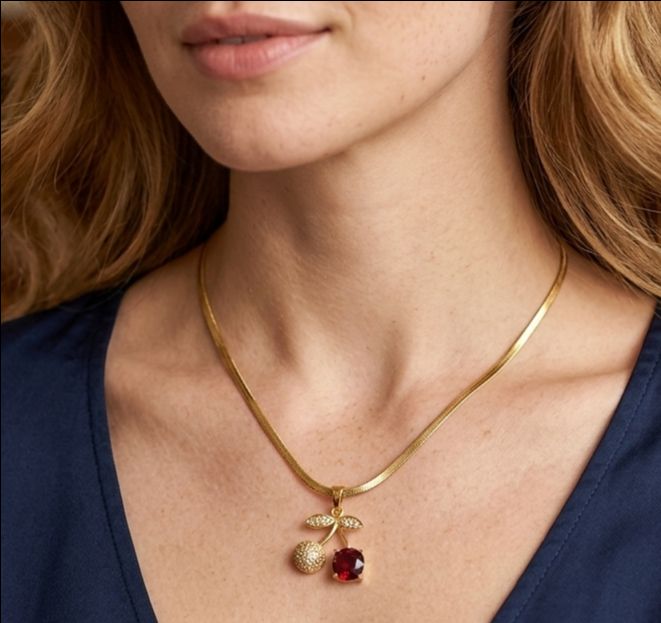 Golden Ruby Beads Necklace Set view 2