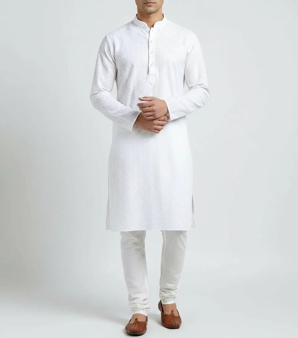 White Chikankari Kurta Pajama Set