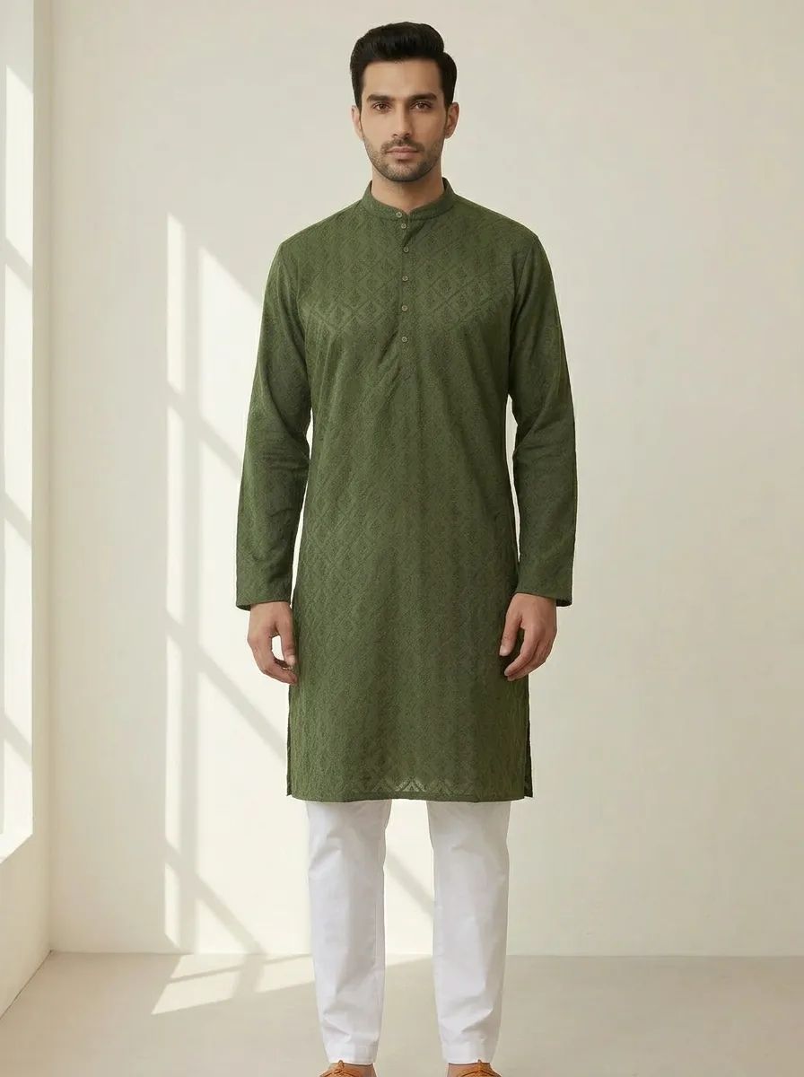 Green Chikankari Kurta Pajama Set
