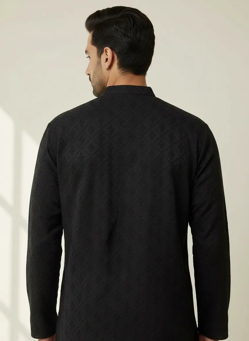 Black Chikankari Kurta Pajama Set view 2