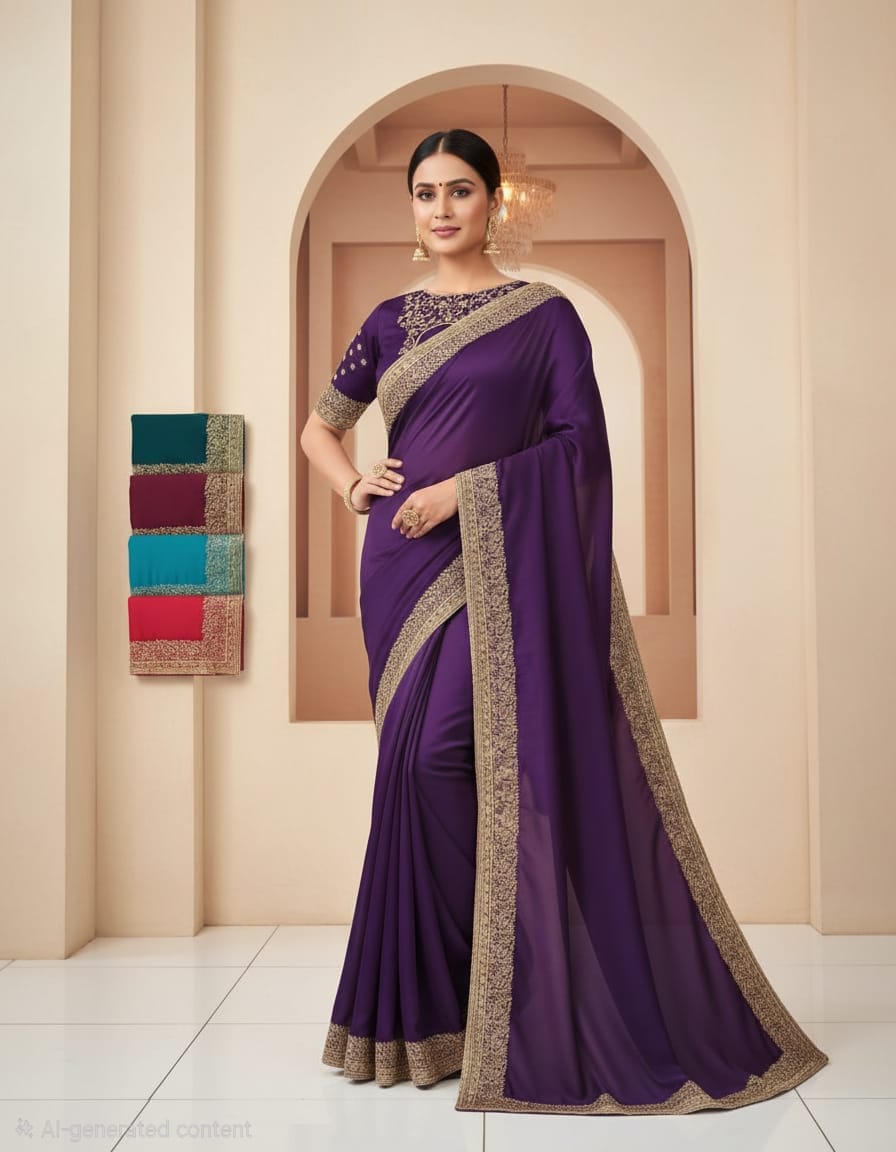 Designer Satin Chiffon Saree view 2