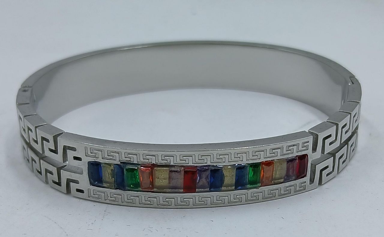 Silver Greek Design With Colorful Crystal Bracelet view 3