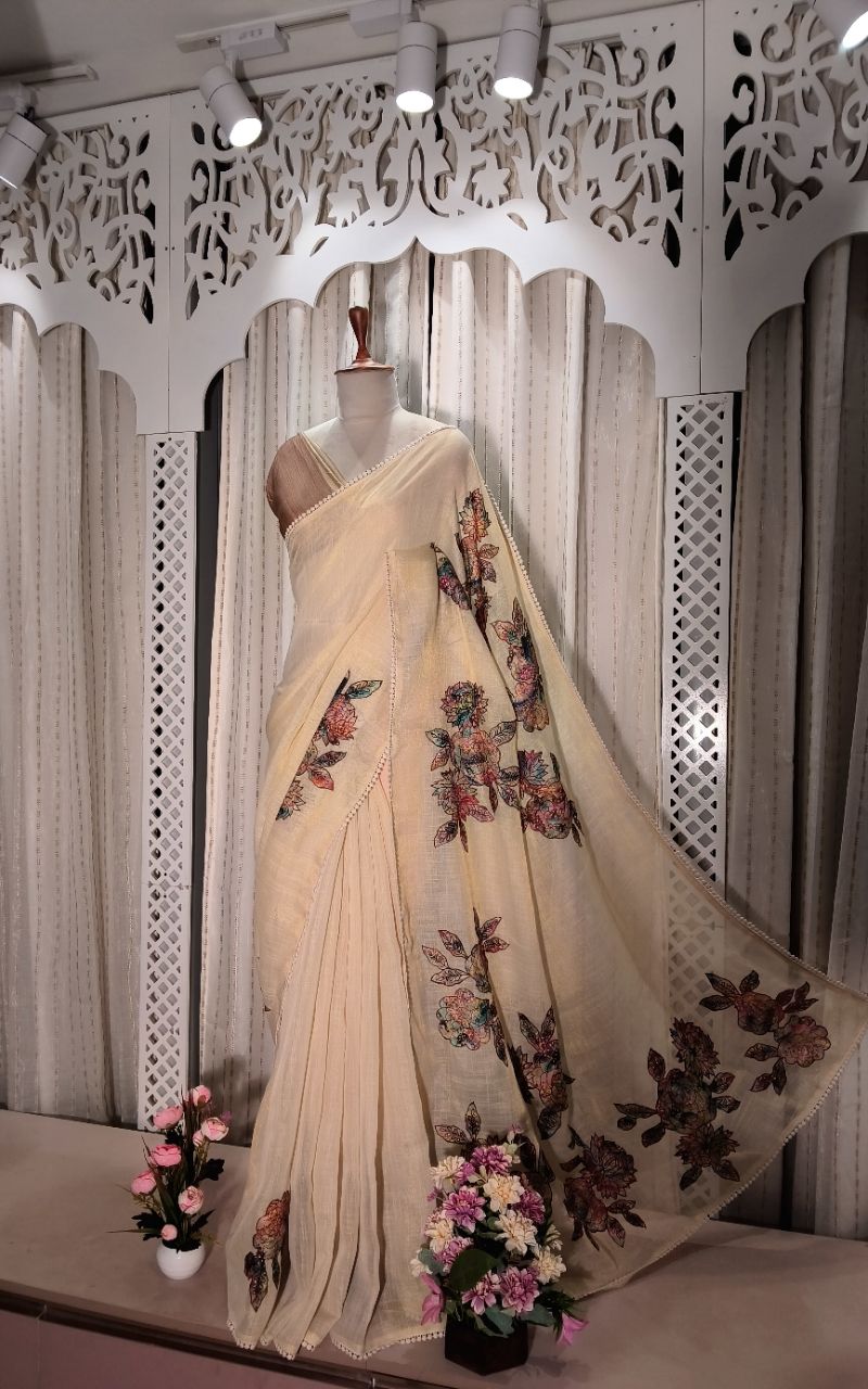 Simar Linen With  Applic Work Saree view 3