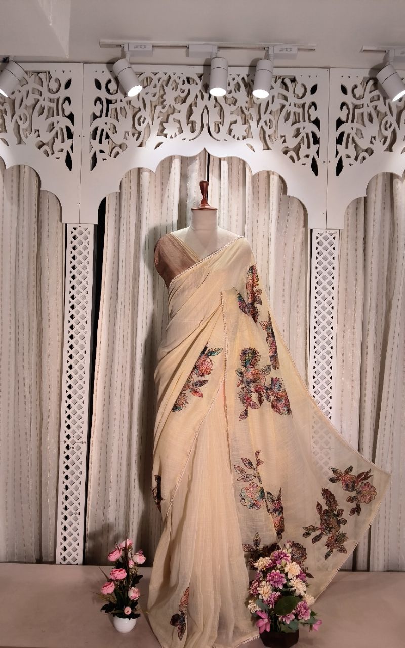 Simar Linen With  Applic Work Saree
