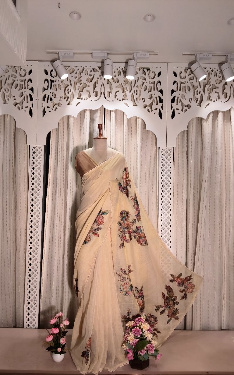 Simar Linen With  Applic Work Saree view 4