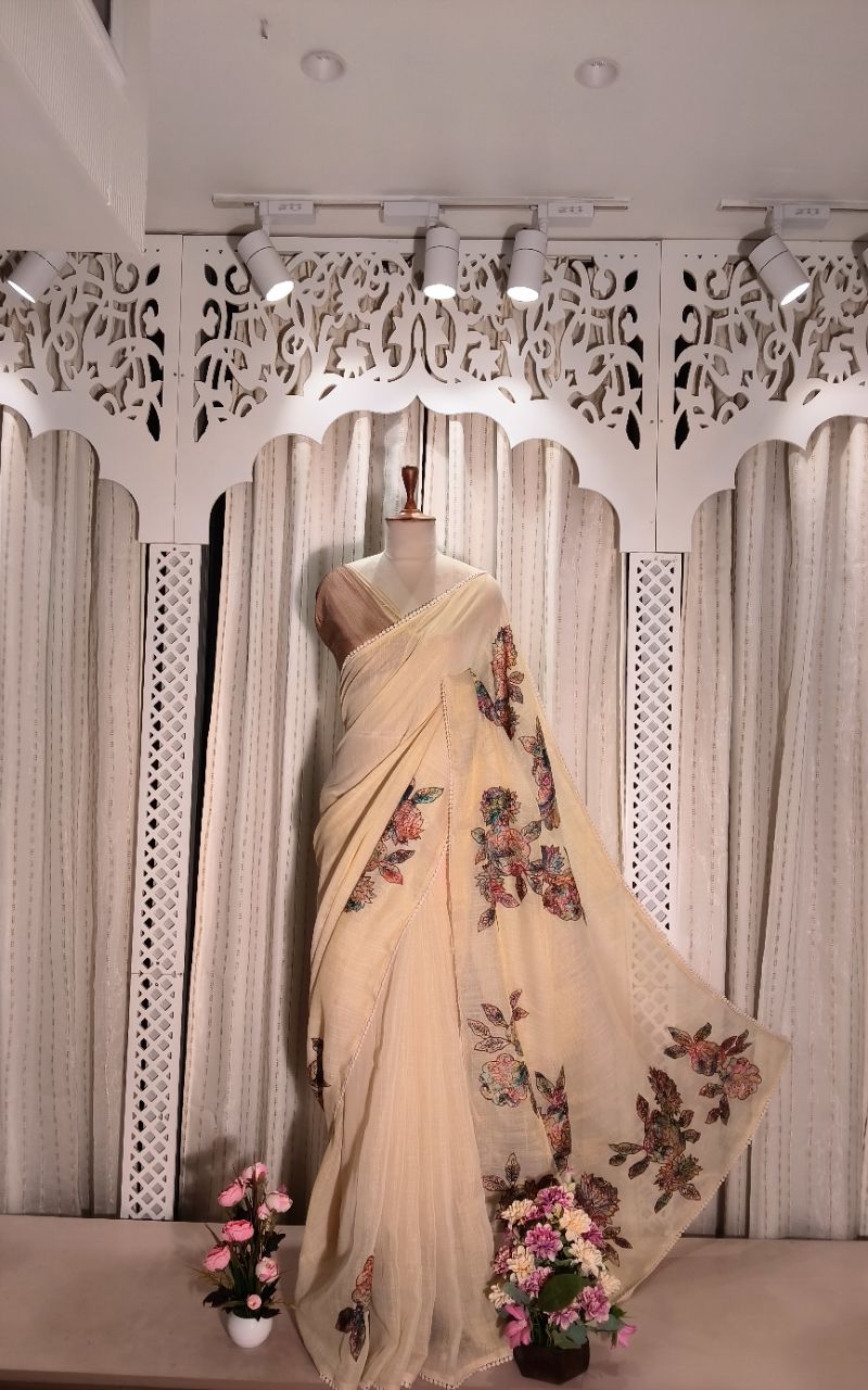 Simar Linen With  Applic Work Saree view 5