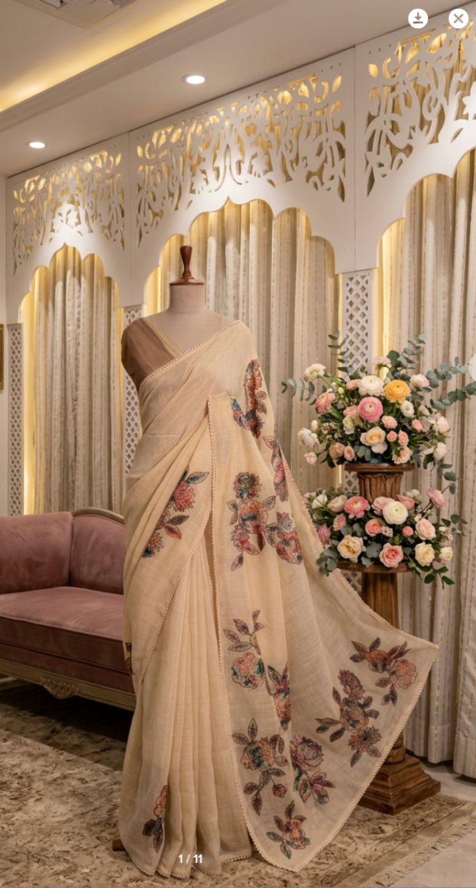 Simar Linen With  Applic Work Saree view 6