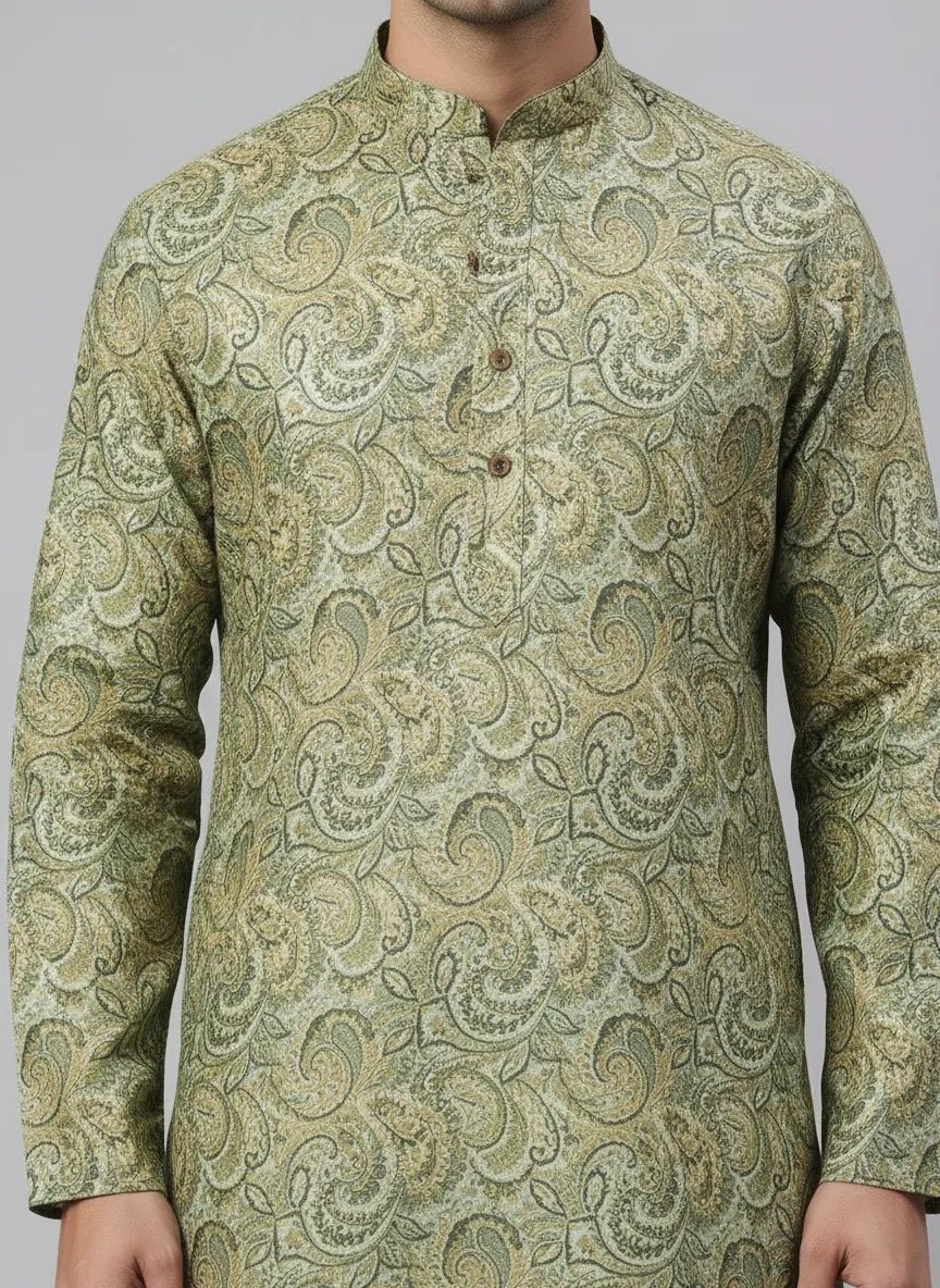 Paisley Printed Green Kurta Pajama Set view 2