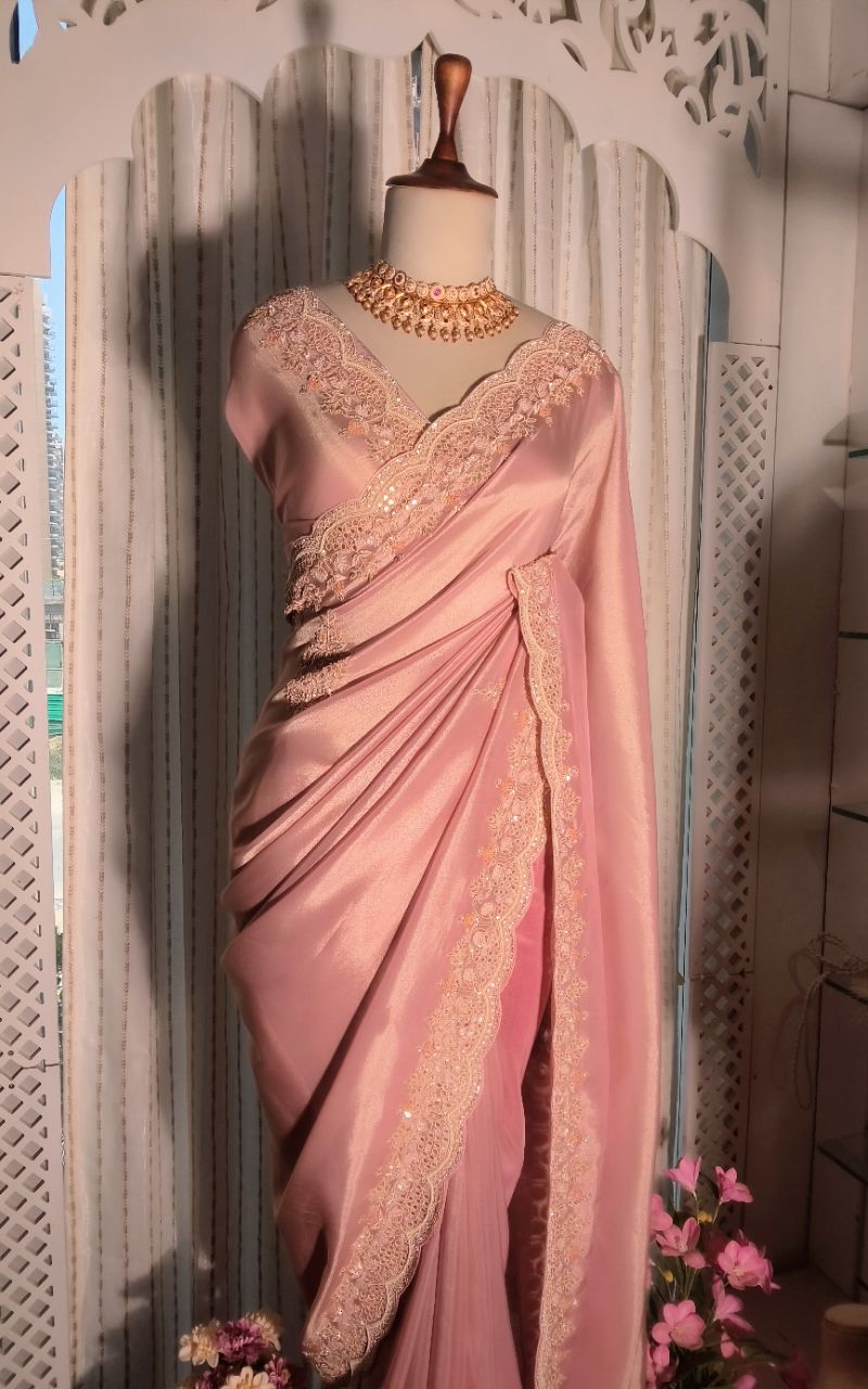 Silk Saree With Hand Embroidery view 3