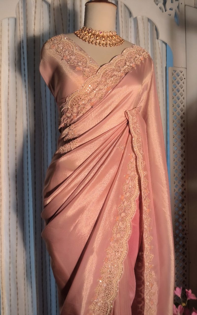 Silk Saree With Hand Embroidery view 4