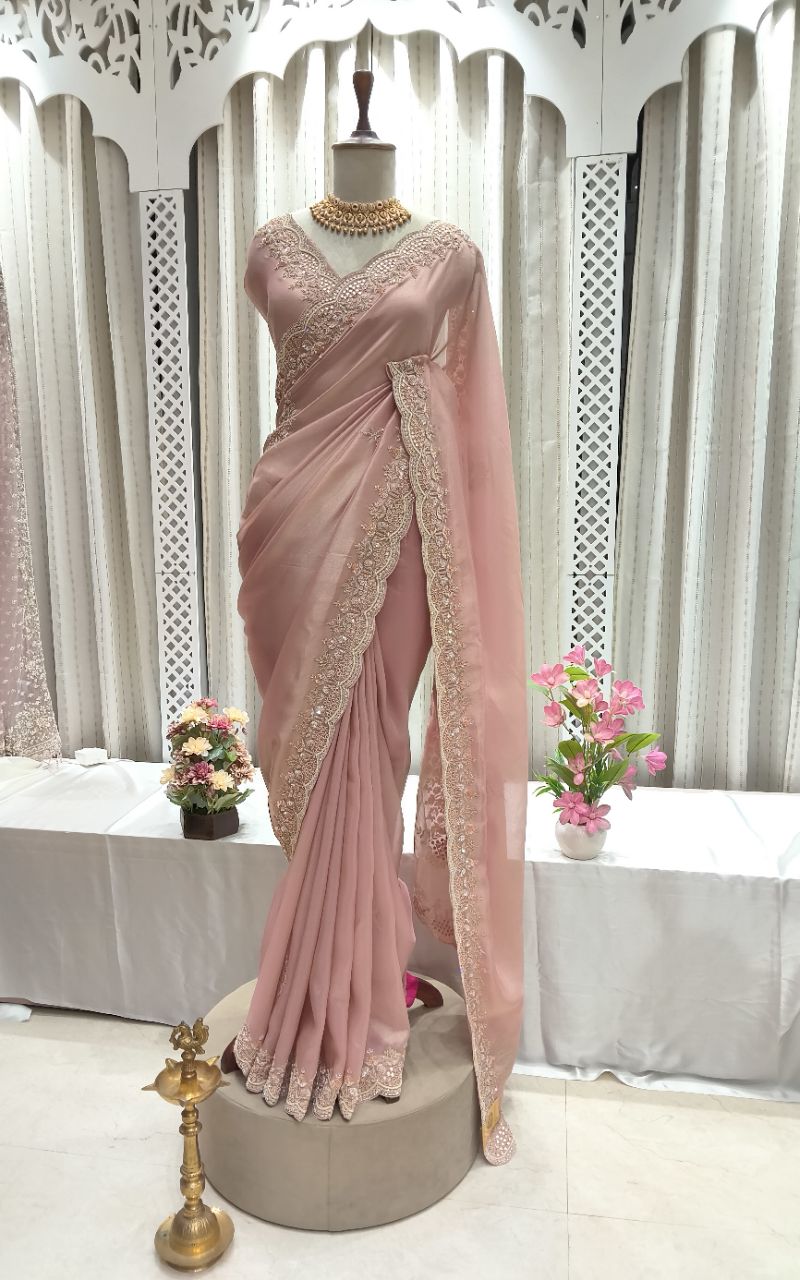 Silk Saree With Hand Embroidery view 10