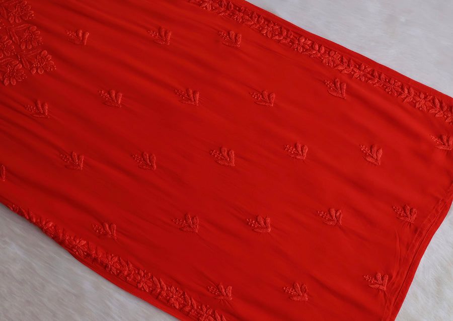 VISCOSE GEORGETTE LONG NOODLESTRAP HANDWORK KURTI IN RED. 🌸 view 4