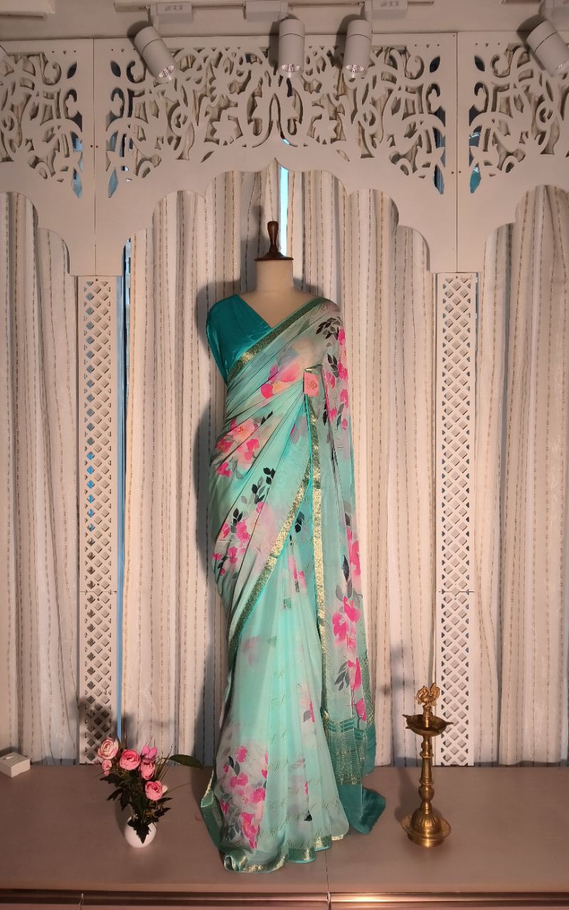 Digital Print Pure Chiffon Saree With Jerry Border view 4