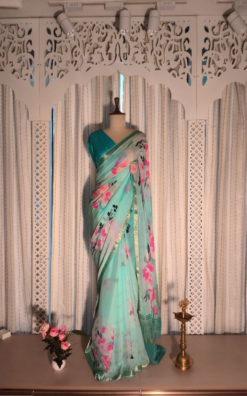 Digital Print Pure Chiffon Saree With Jerry Border view 2