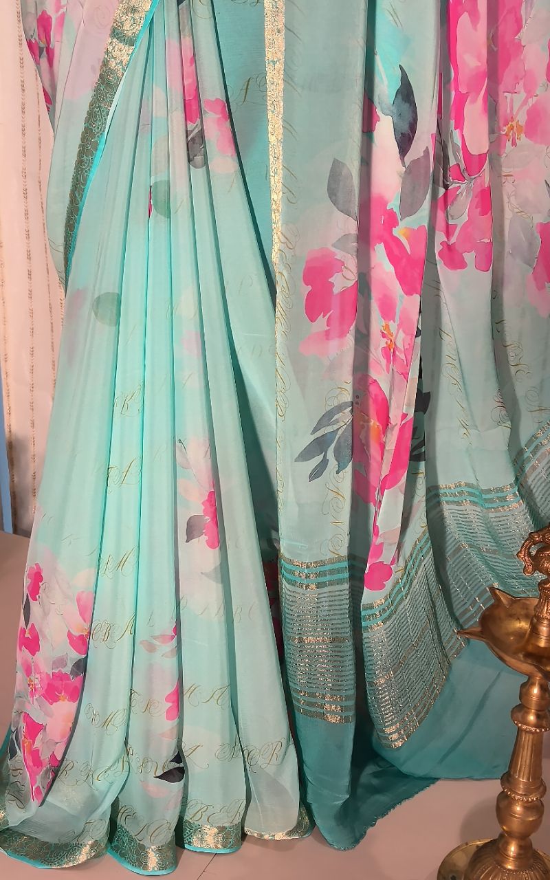 Digital Print Pure Chiffon Saree With Jerry Border view 9