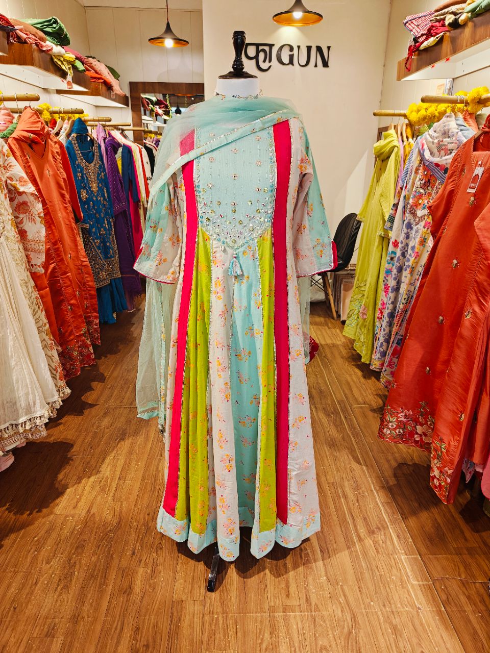 L Digital Print Cotton Anarkali With Bead Work On Work Kurta with Dupatta view 3