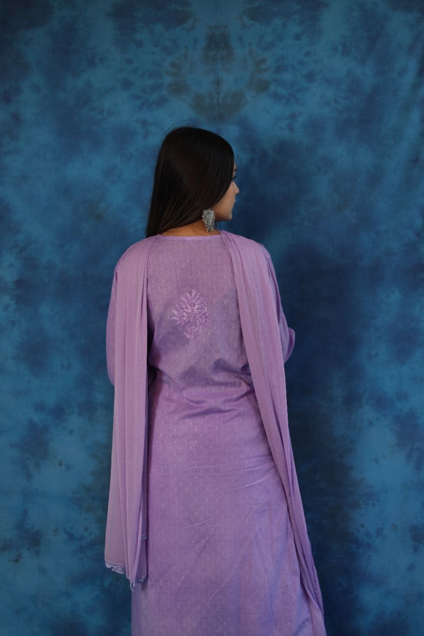 Lucknow Chikankaari Hand Embroidered Dobby Cotton Set Kurti & Plazzo view 4