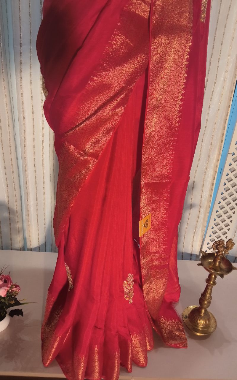 Designer Silk Saree With Hand Work And Jerry Border view 7