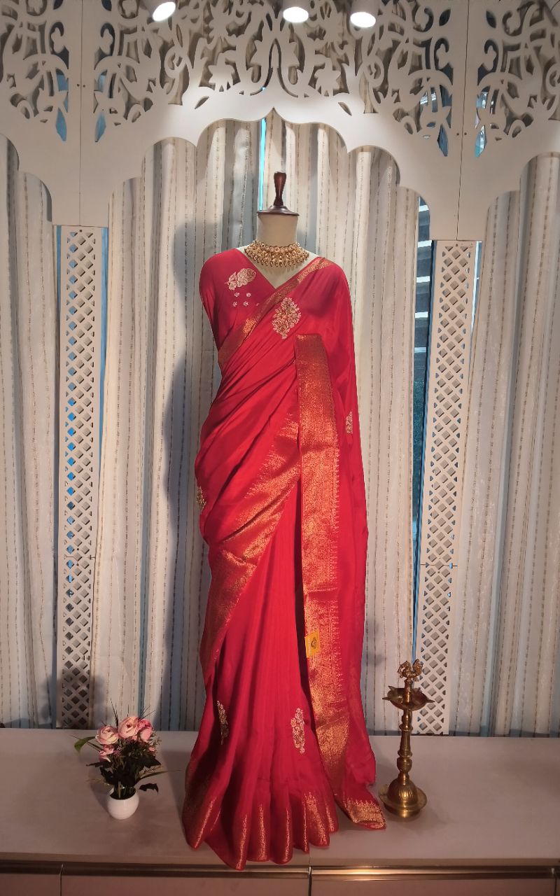 Designer Silk Saree With Hand Work And Jerry Border view 10