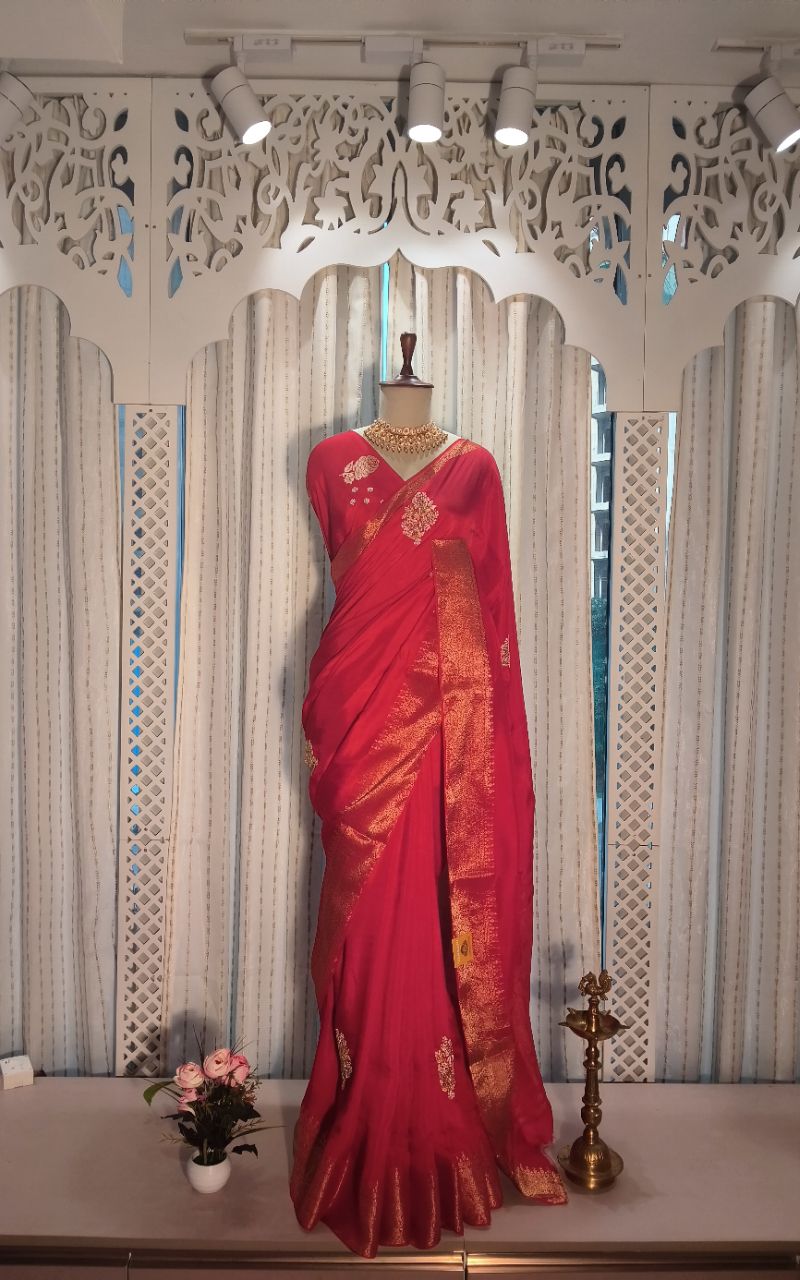 Designer Silk Saree With Hand Work And Jerry Border view 9