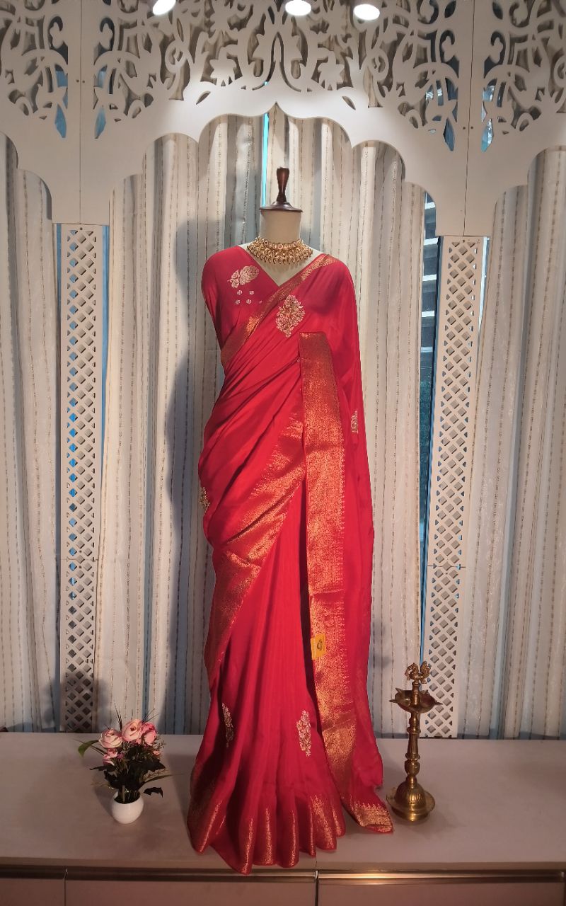 Designer Silk Saree With Hand Work And Jerry Border view 4