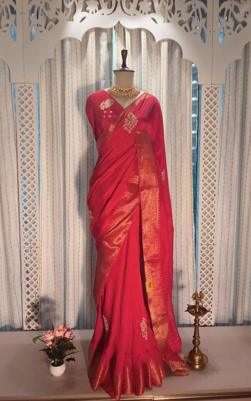 Designer Silk Saree With Hand Work And Jerry Border view 8