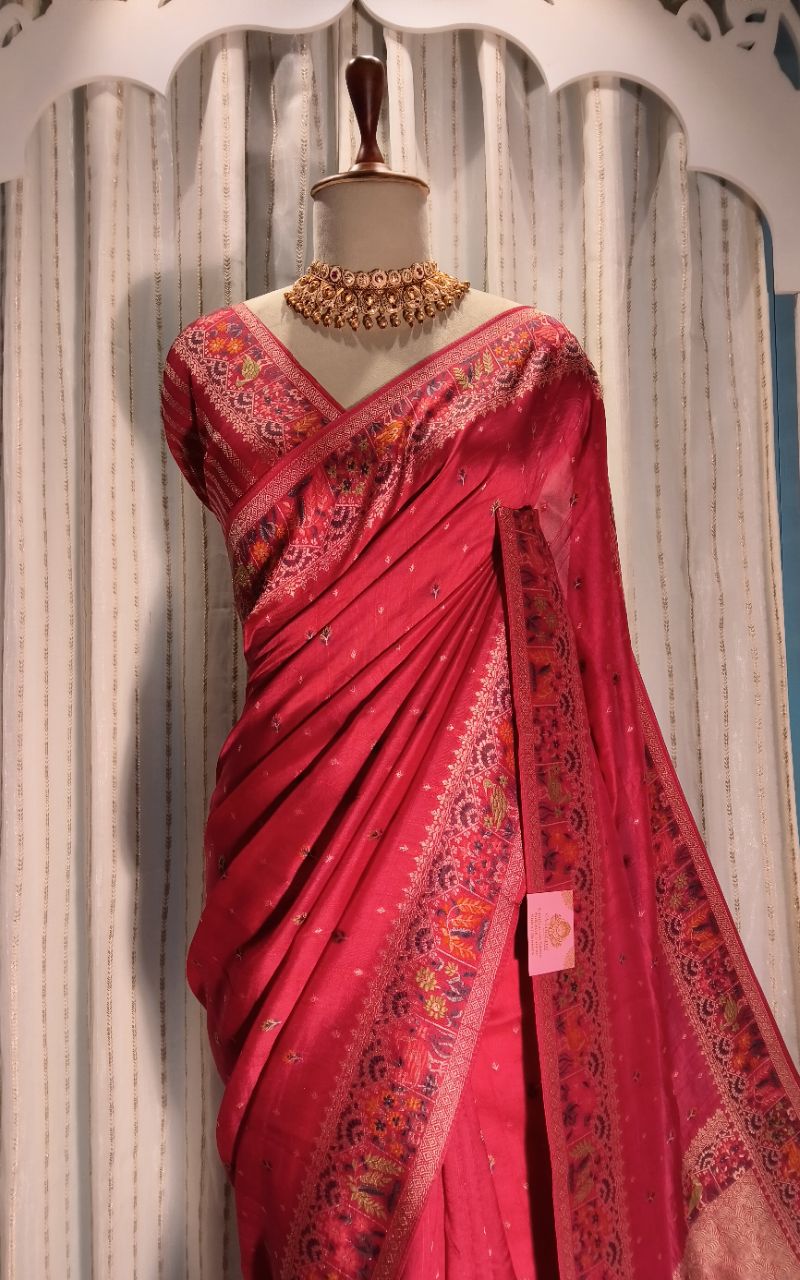 Silk Saree With Resham Weaving Border And Buta view 5