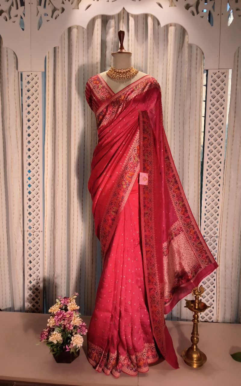 Silk Saree With Resham Weaving Border And Buta view 4