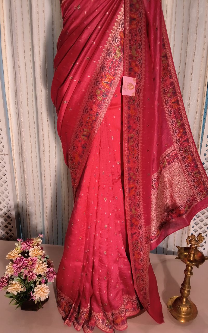 Silk Saree With Resham Weaving Border And Buta view 6