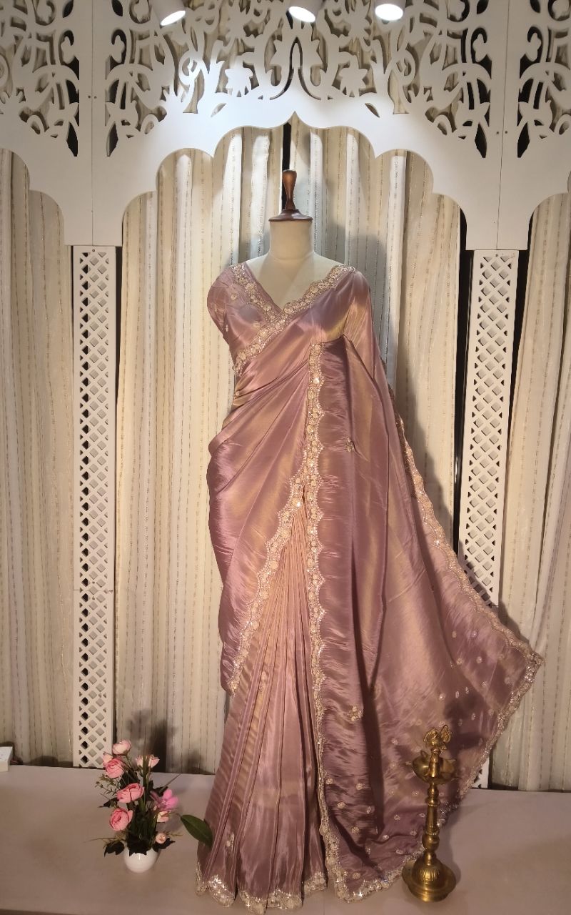 Satin Creep With Hand Work Designer Saree 1 view 6