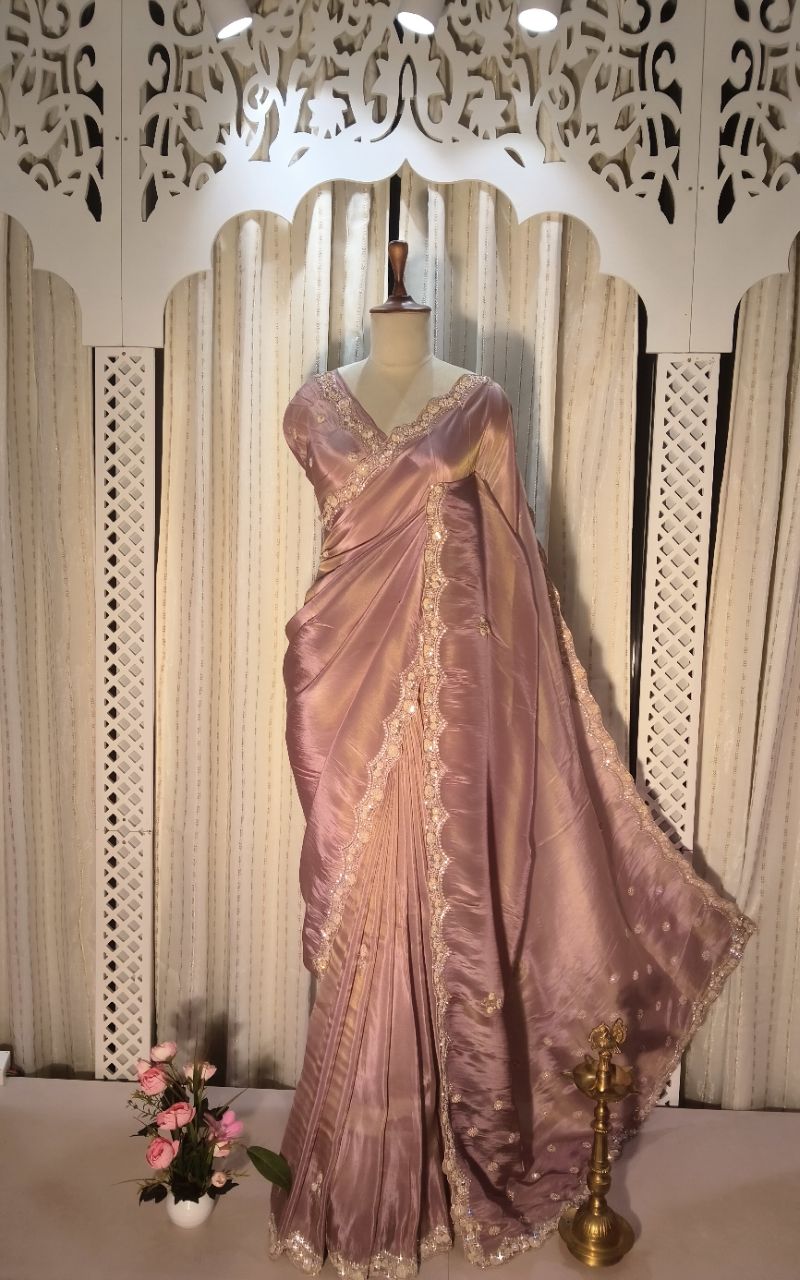Satin Creep With Hand Work Designer Saree 1 view 5