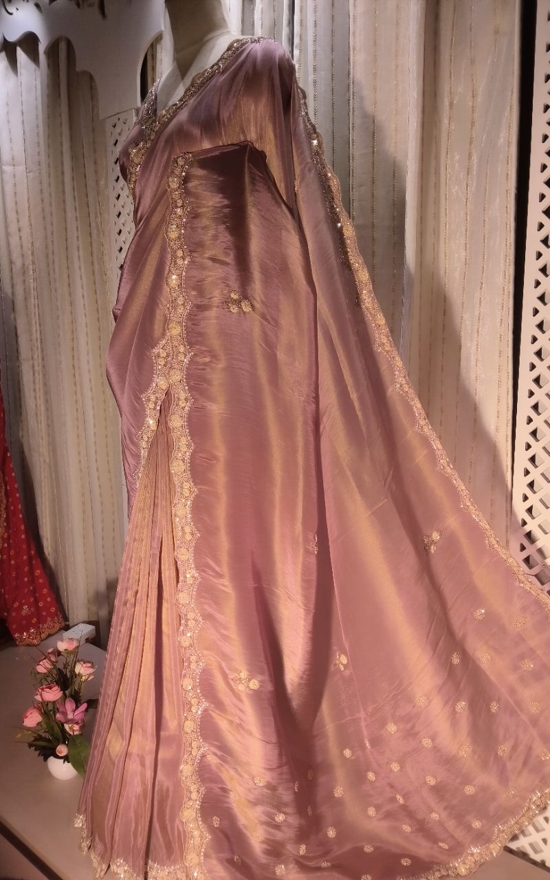 Satin Creep With Hand Work Designer Saree 1 view 2