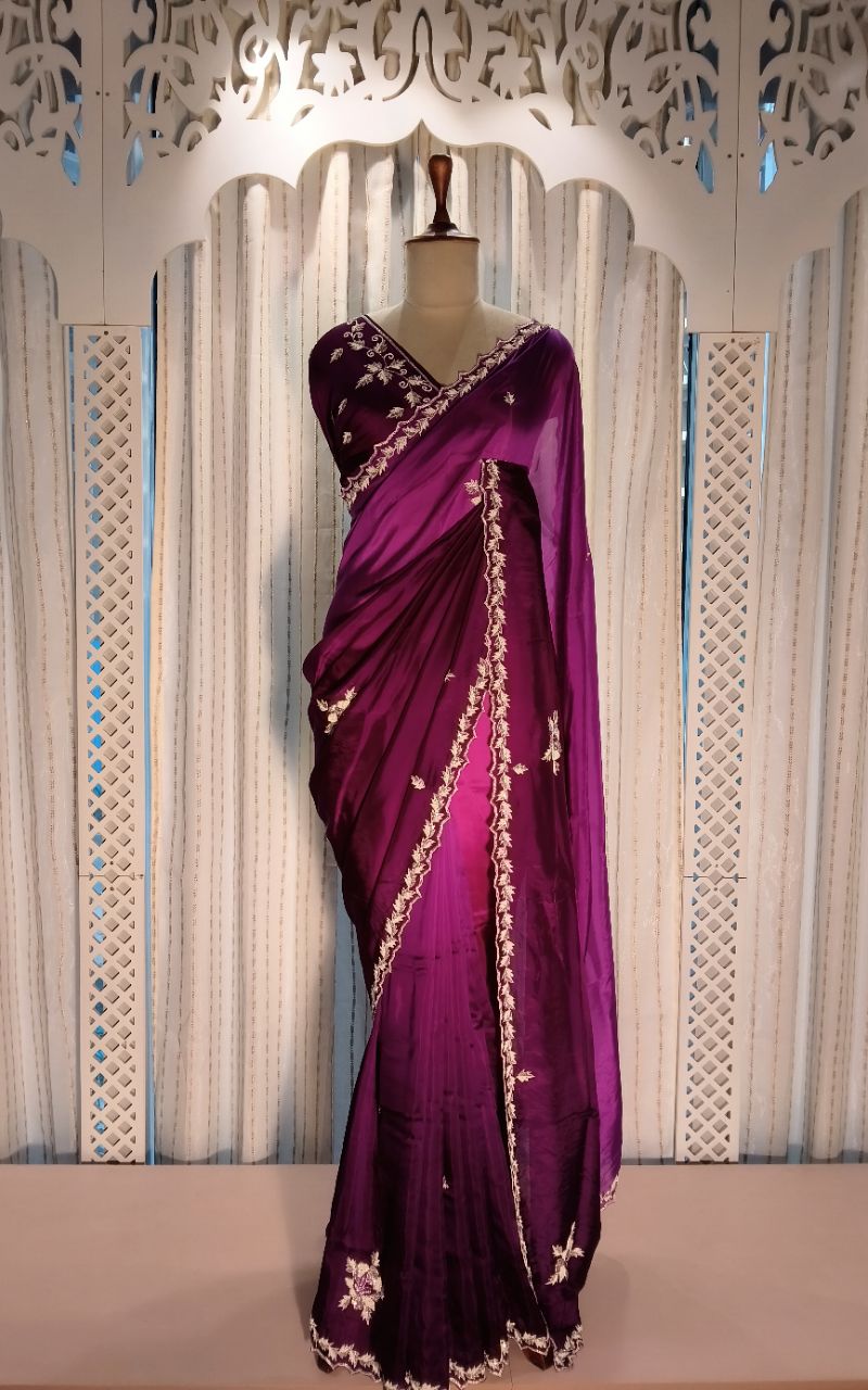 Designer Purple Silk Saree view 6