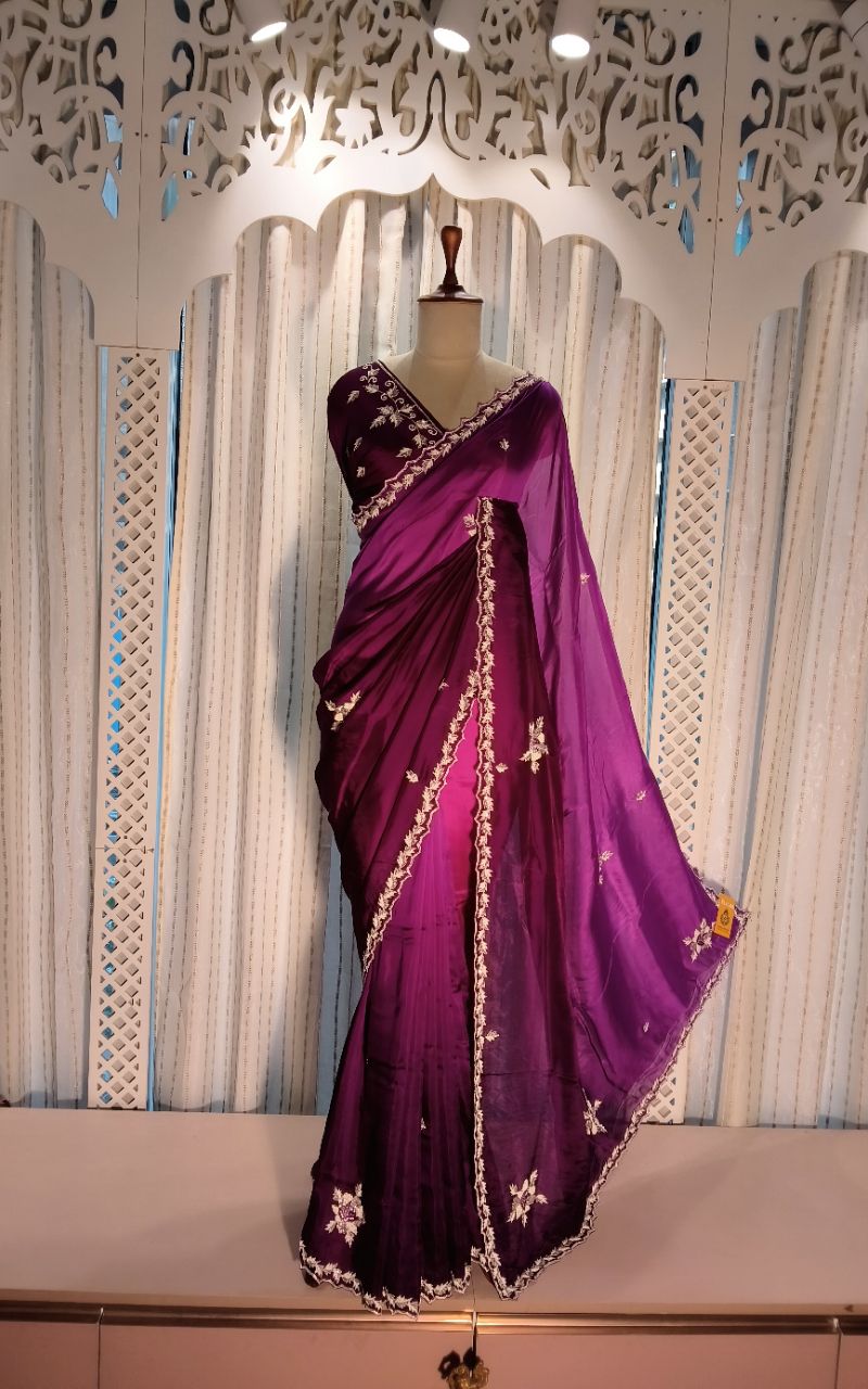 Designer Purple Silk Saree view 8