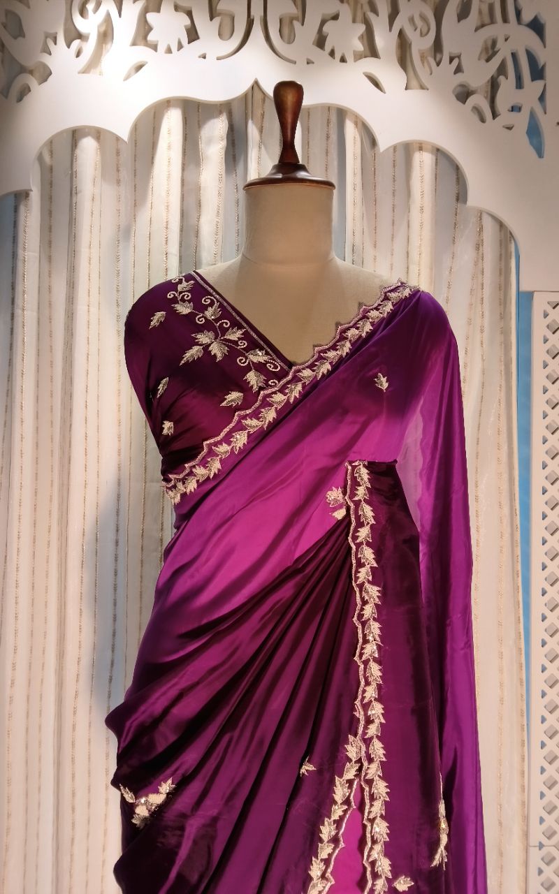 Designer Purple Silk Saree view 9