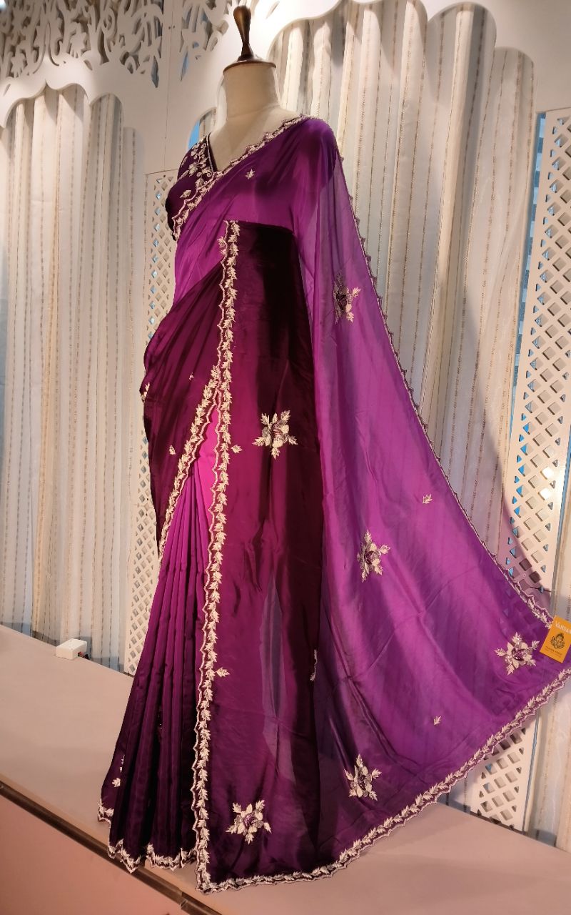 Designer Purple Silk Saree view 4