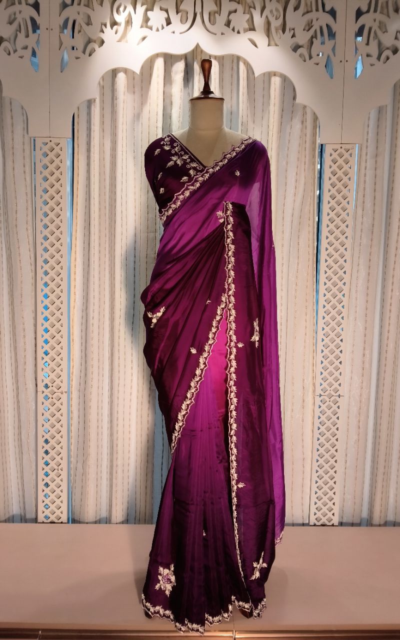 Designer Purple Silk Saree view 7