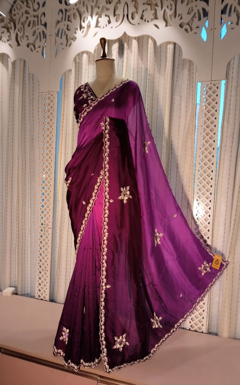 Designer Purple Silk Saree view 2
