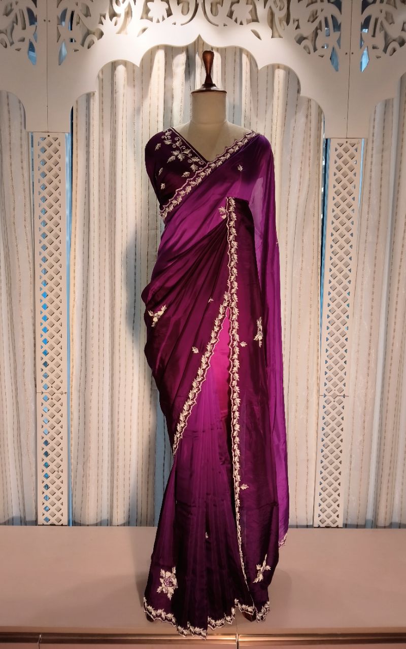 Designer Purple Silk Saree view 10