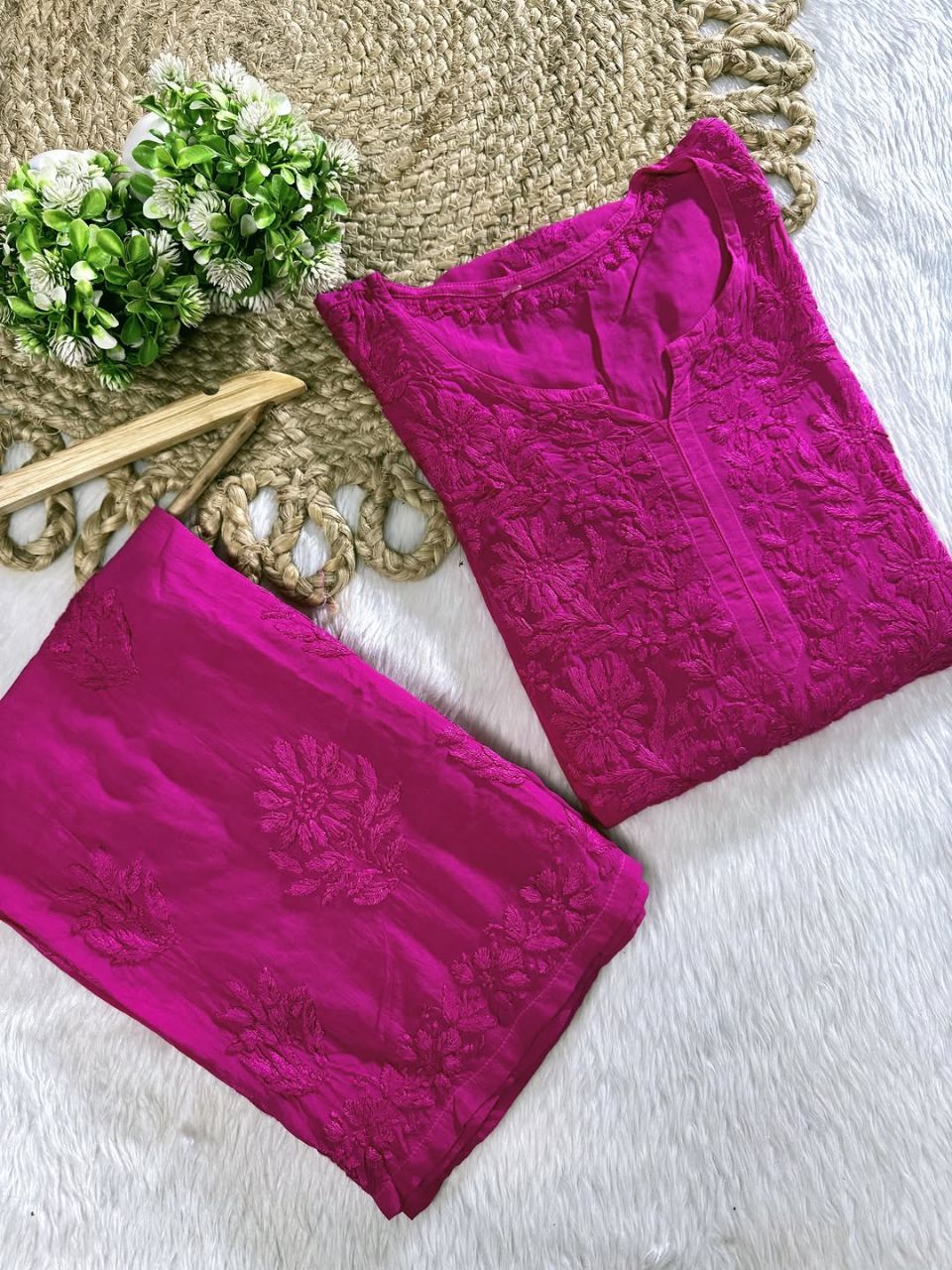PURE MODAL TONE TO TONE LONG HANDWORK KURTI PLAZO SET IN BEAUTIFUL SHADES.🌷🌸 view 6