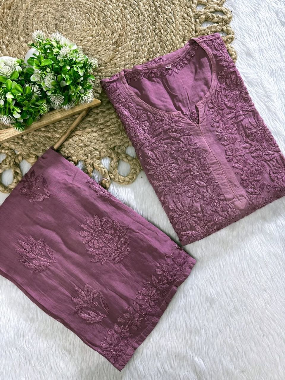 PURE MODAL TONE TO TONE LONG HANDWORK KURTI PLAZO SET IN BEAUTIFUL SHADES.🌷🌸 view 9