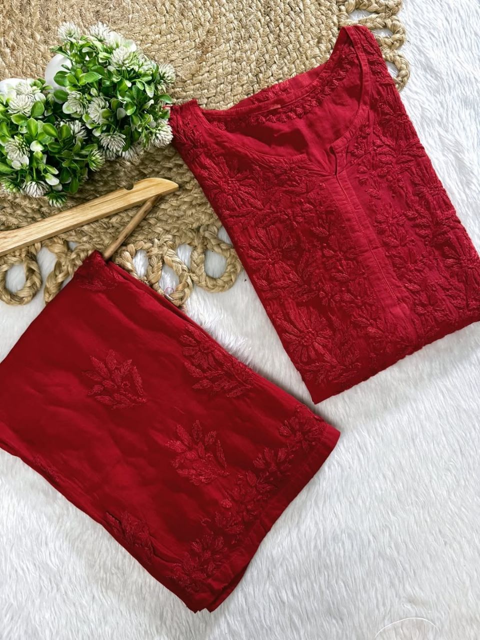 PURE MODAL TONE TO TONE LONG HANDWORK KURTI PLAZO SET IN BEAUTIFUL SHADES.🌷🌸 view 7
