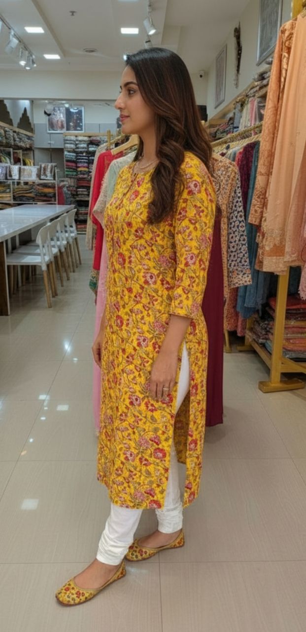 Floral Print Cotton Kurta view 2