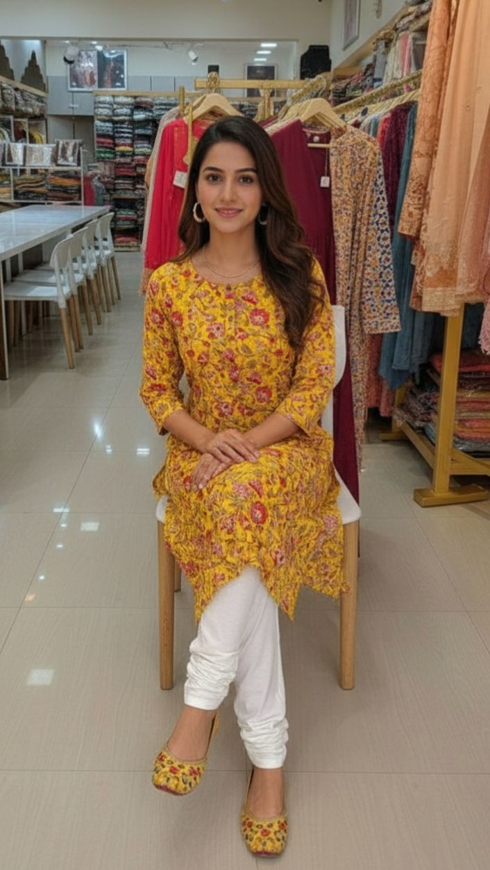 Floral Print Cotton Kurta view 3