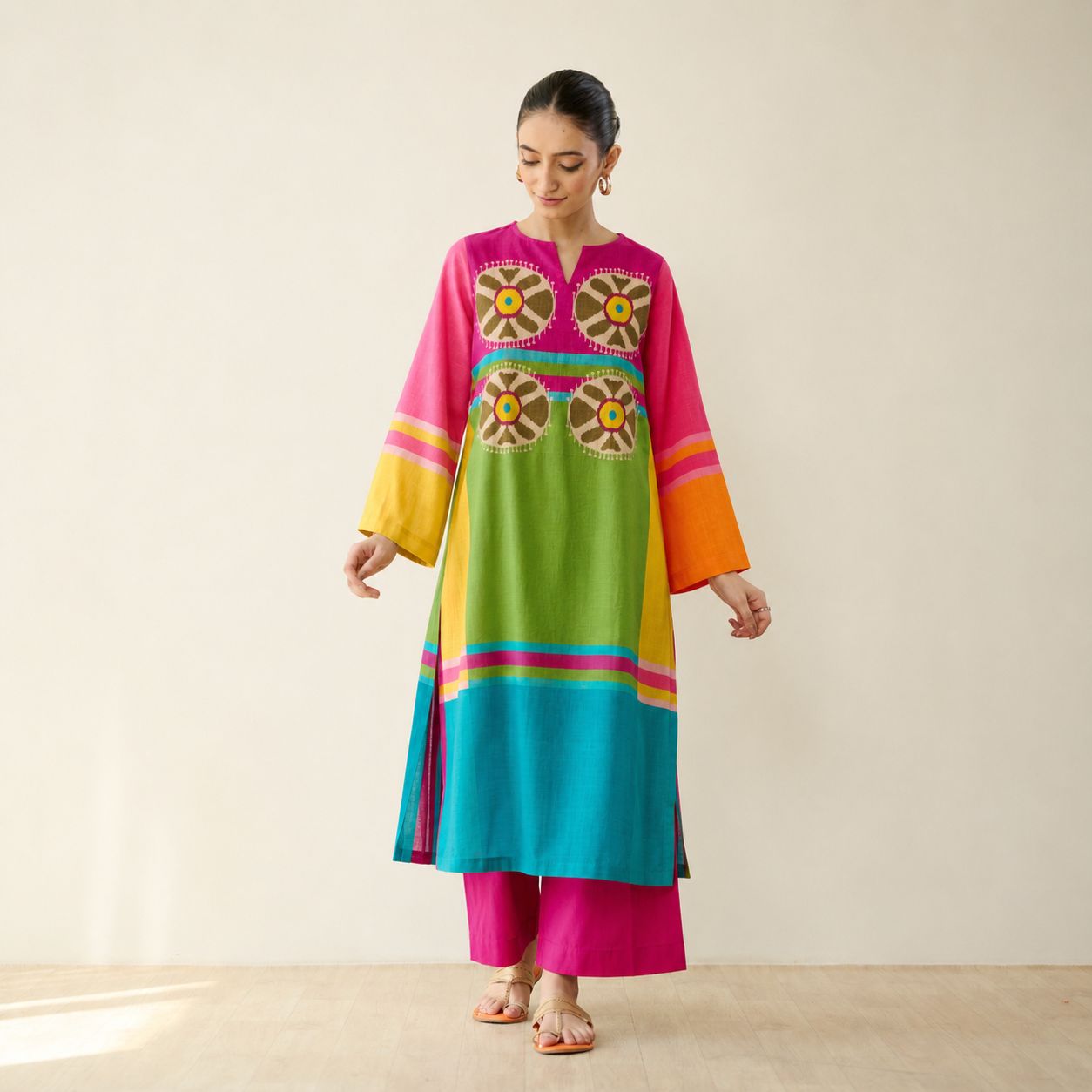 M Cotton slub Multi Colour Check design 2 piece set view 2