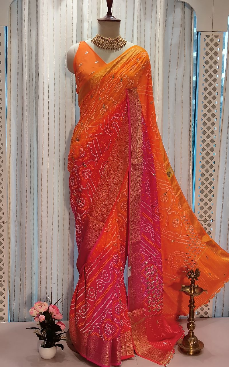 Dola silk Bandhani with gotta patti work view 5