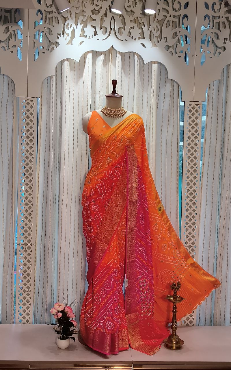 Dola silk Bandhani with gotta patti work view 4