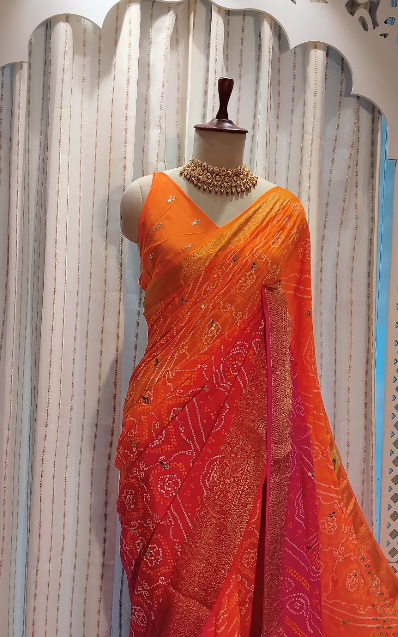 Dola silk Bandhani with gotta patti work view 6